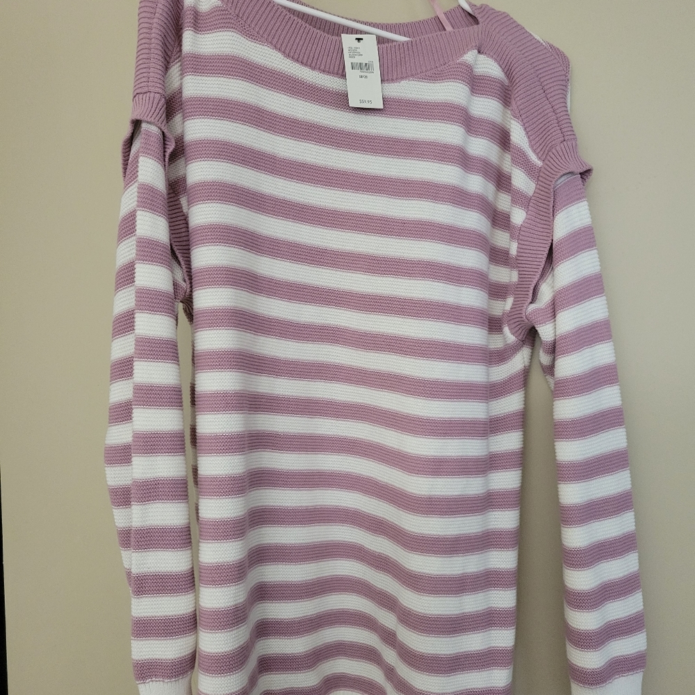 Lane Bryant size 18/20 pink and white horizontal striped sweater